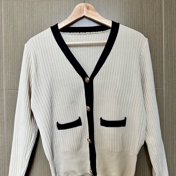 J.ING Lealia Beige Contrast Cardigan - One Size - Picture 8 of 9